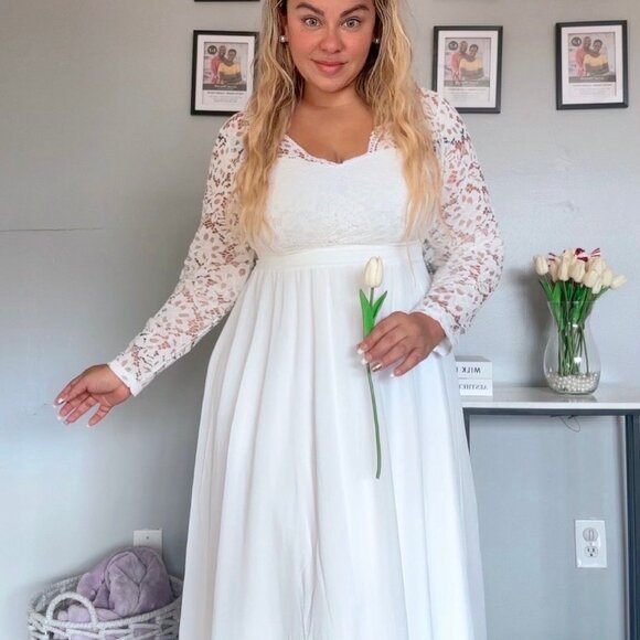 New Illusion Wedding Dresses Half Sleeves Button Back Lace Applique Plus Size xL - Picture 1 of 14